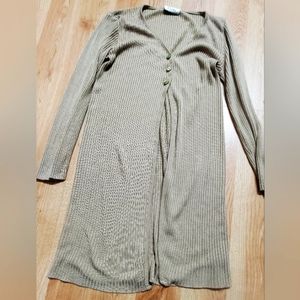 Chesley Long Tan Knit Cardigan with 3 Button Closure